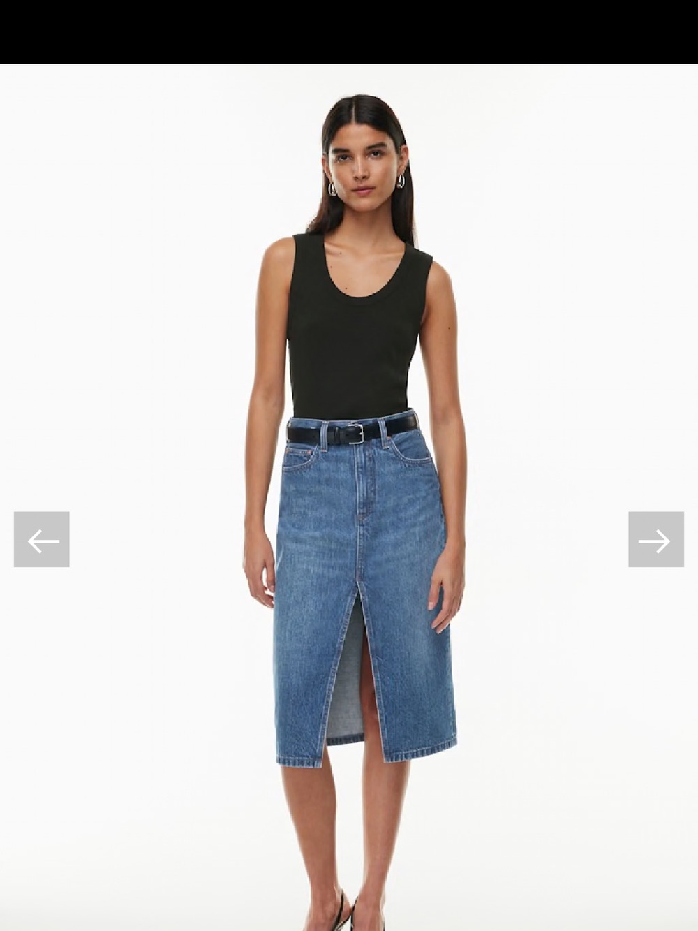 Denim Forum Dark Blue High-Rise Midi Denim Skirt with Front Slit